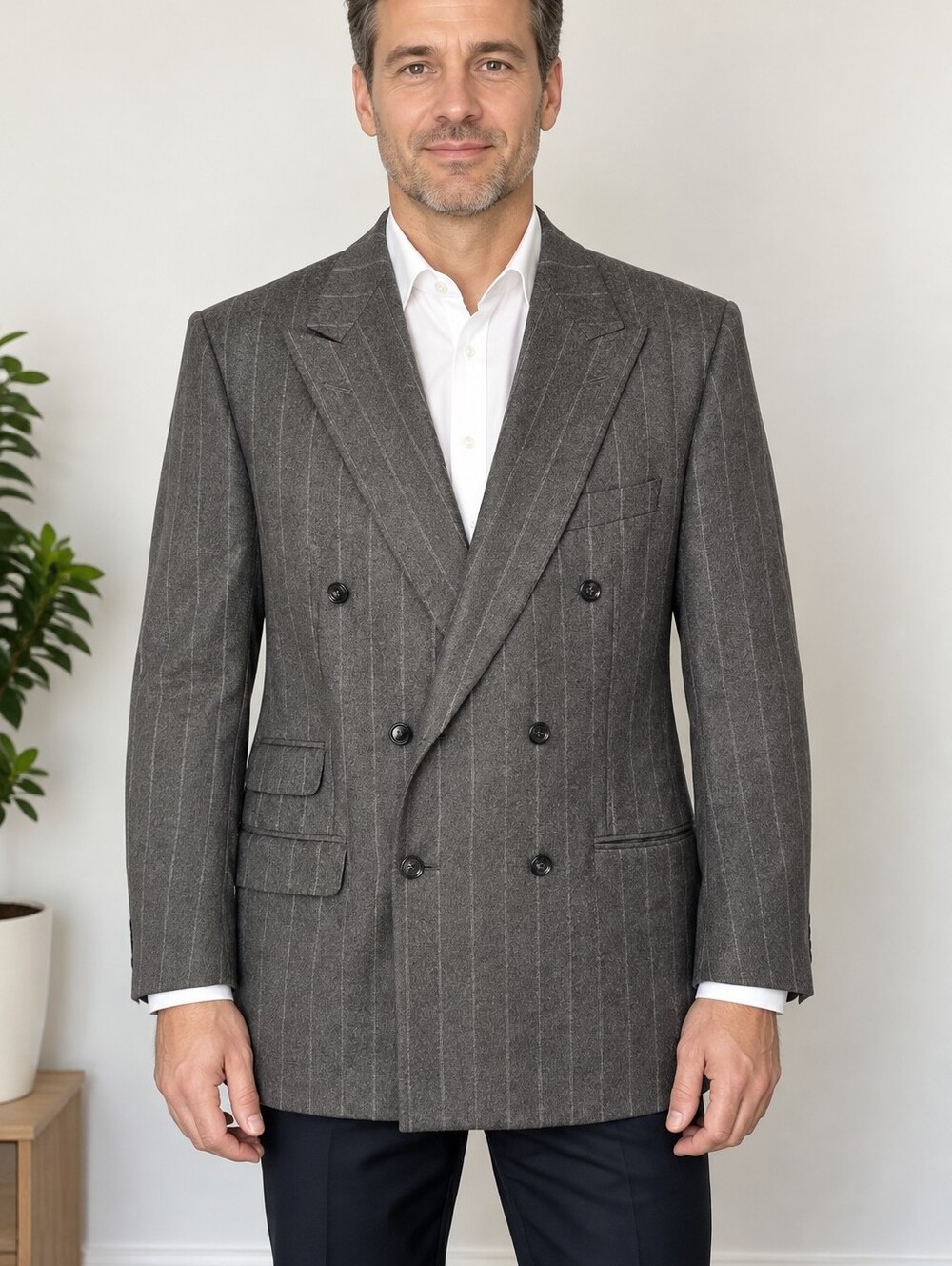 Samuelsohn Luxury Double Breasted Wool Cashmere Pinstripe Blazer Men’s 42R